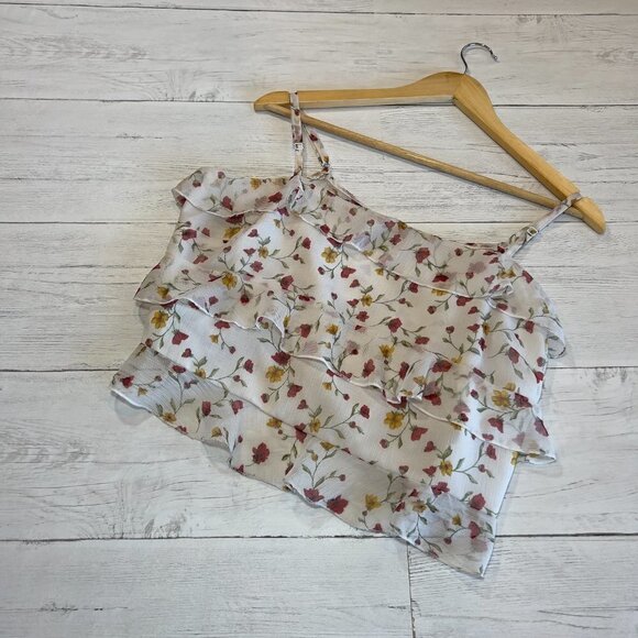 Forever 21 Tops - Forever 21 Top Womens Size 0X White Floral Print Ditsy Cottagecore Ruffled Tank